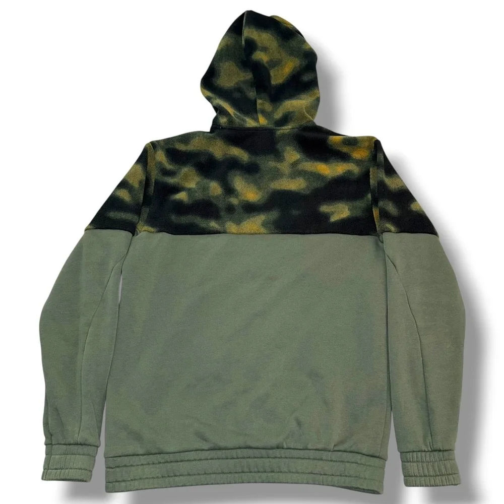Adidas Hoodie Mens Medium Green Camo Fleece Colorblock Pullover Embroidered Logo